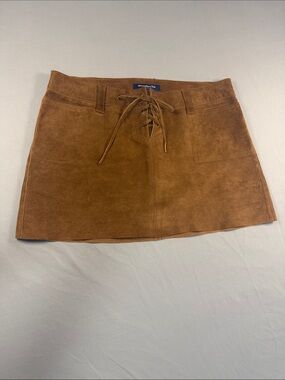 Abercrombie & Fitch Brown 💯 Leather suede Lace-Up Mini Skirt.
